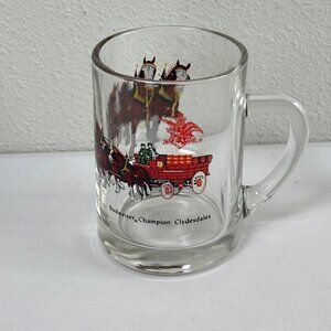 Budweiser Glass Beer Mug Champion Clydesdales Horses Barware Mancave